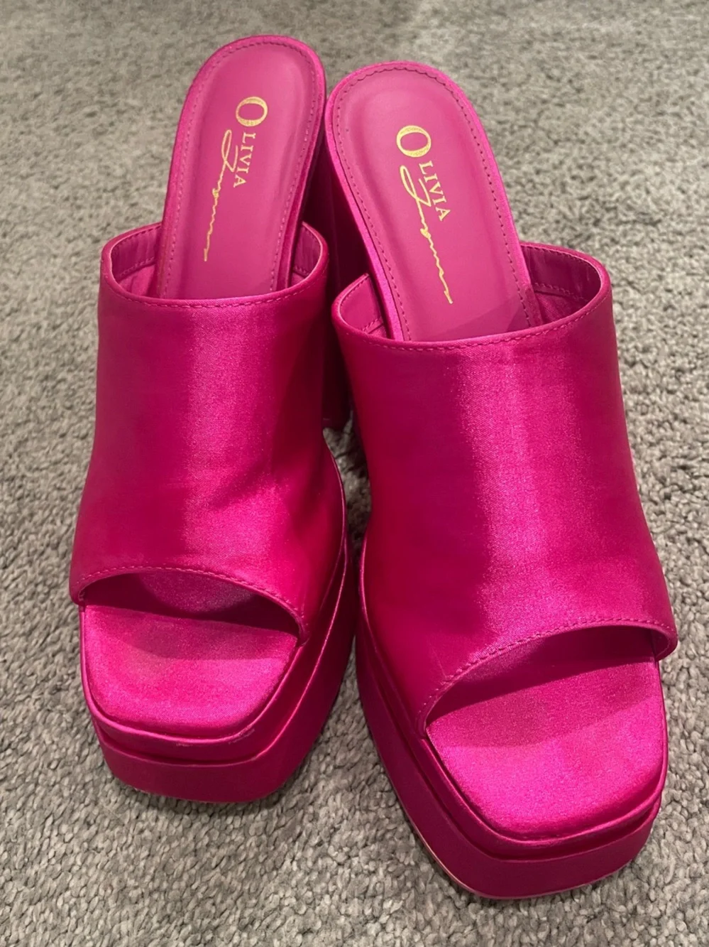 Hot Pink Satin Platform Mules